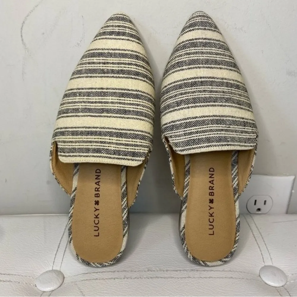 Lucky Brand Brynnuh Striped Black Natural Beige Mule Pointed Toe Flats Size 6 - Image 3