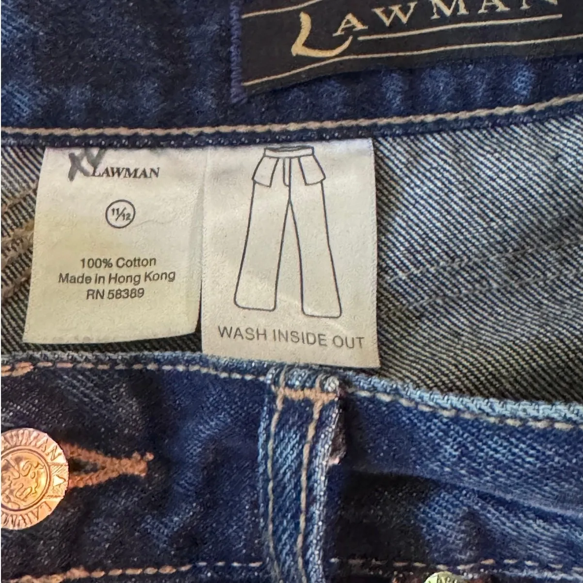 Vintage Lawman Western Jean wide leg No pocket yoke back 11/12 Classic fit Blue - Image 10