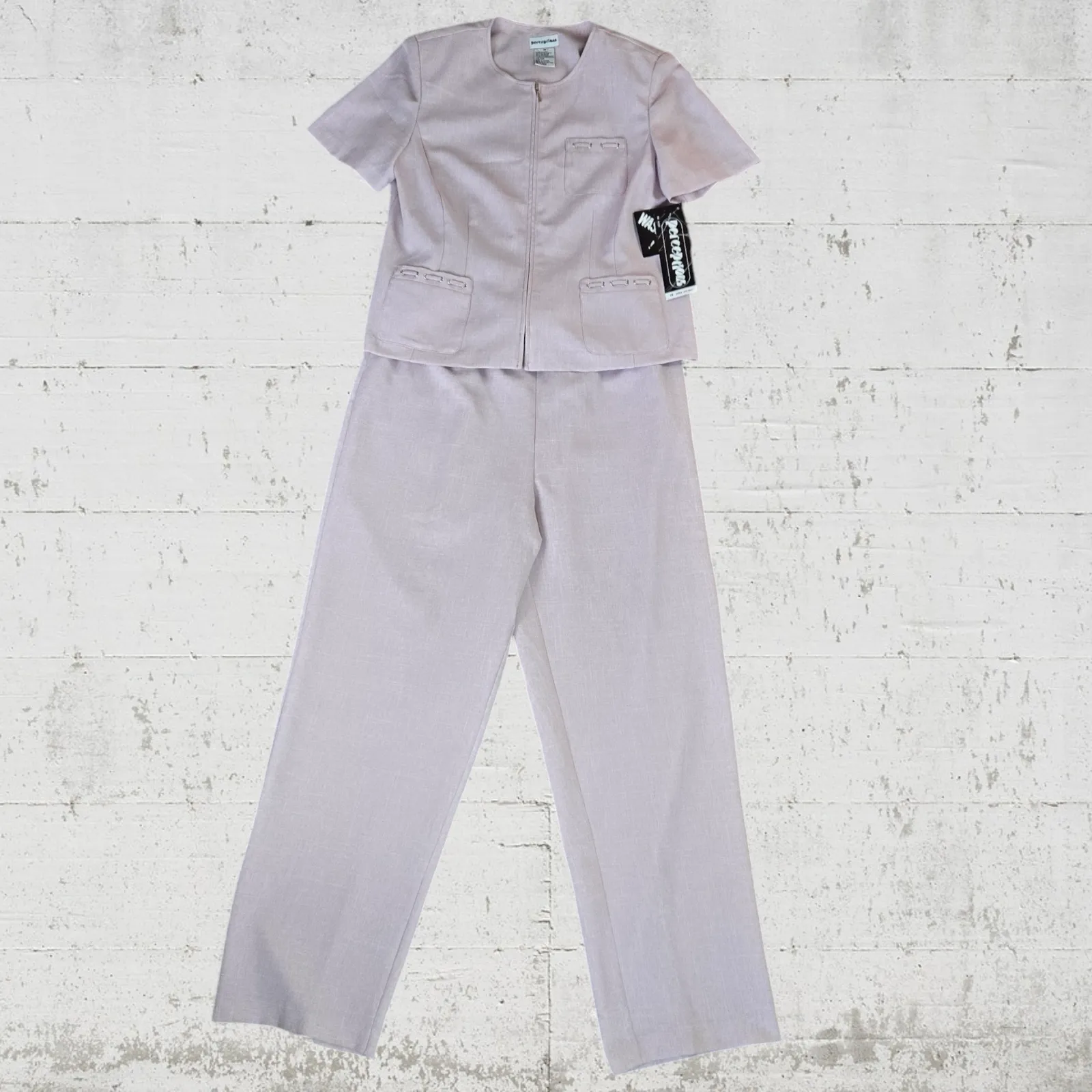 Vintage 90s Light Pink Pantsuit Short Sleeve Blazer Trousers Size Large 12/14 - Image 13