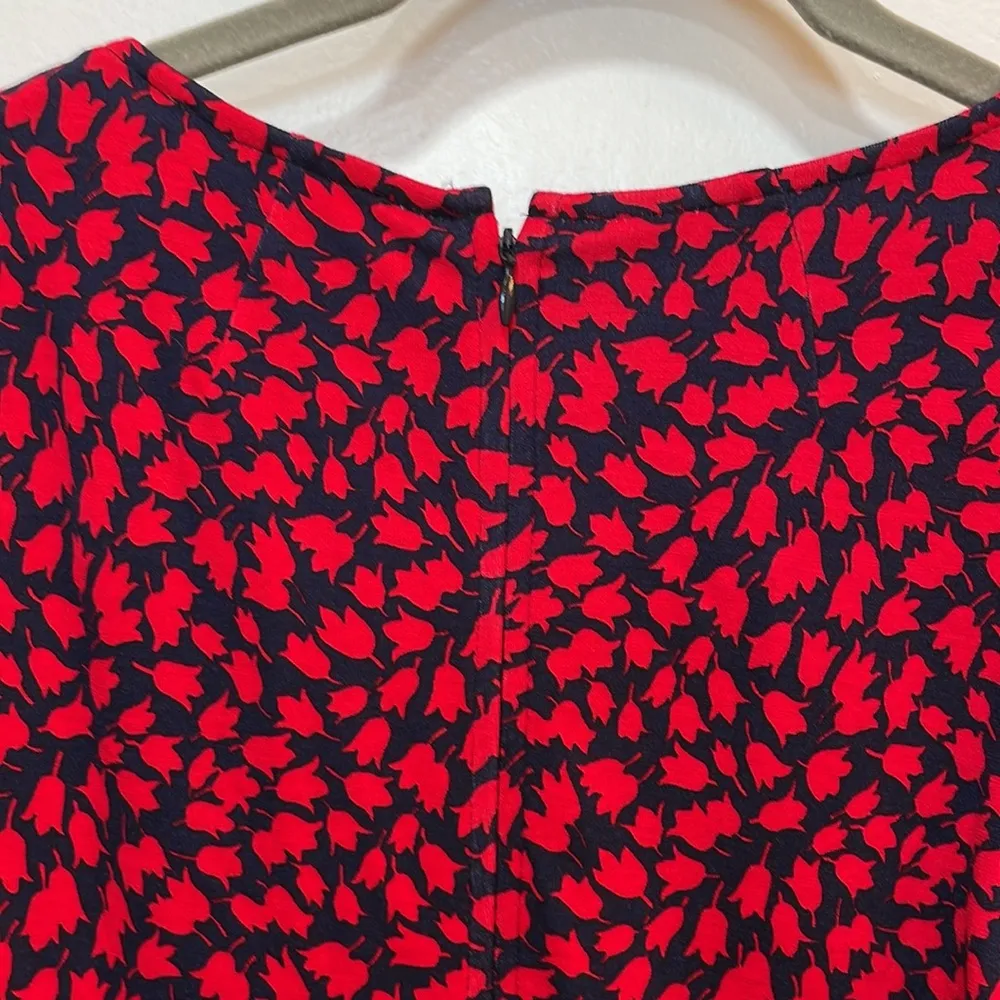 Red & Blue Floral Print Sleeveless A-Line Zip Back V-Neck Dress Size 2 - Image 9