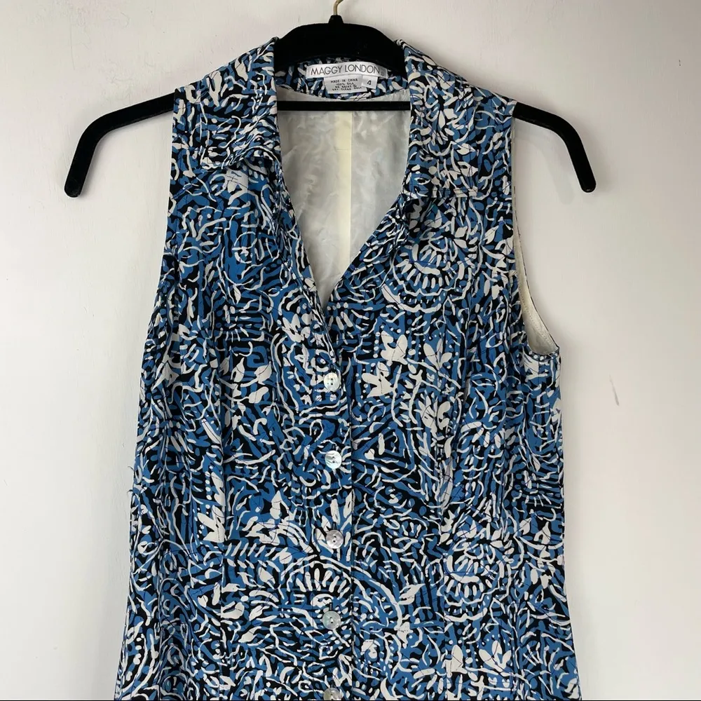 Vtg Maggy London 100% Silk Maxi Dress Button Front Sleeveless Sz 4 - Image 3
