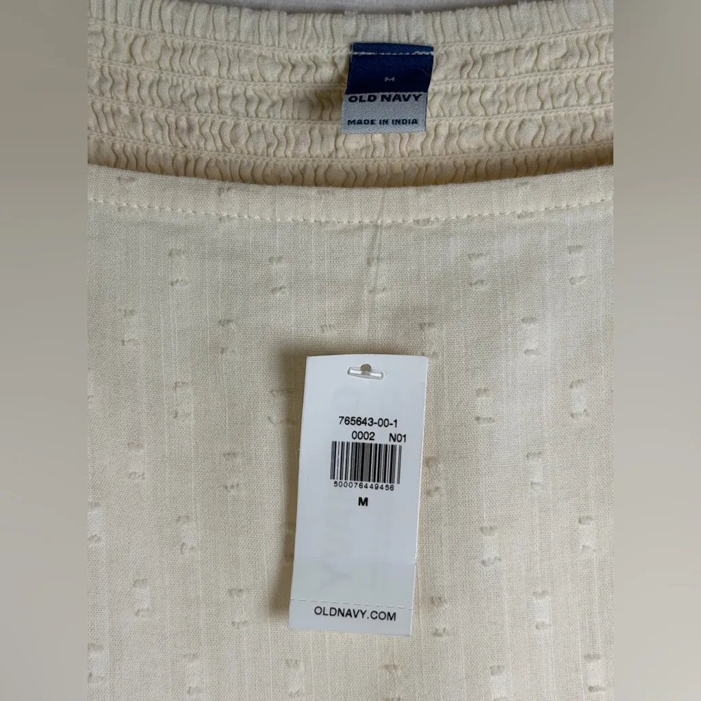 Old Navy Women Ivory Smocked Puff Sleeve Peplum Top Sz M Cottagecore Coquette - Image 5