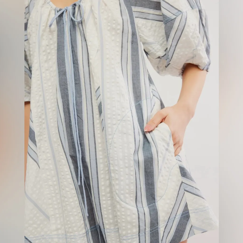 NEW! Free People BOP AROUND Romper M Seaside Stripe Ivory Blue Striped Shorts - Image 12