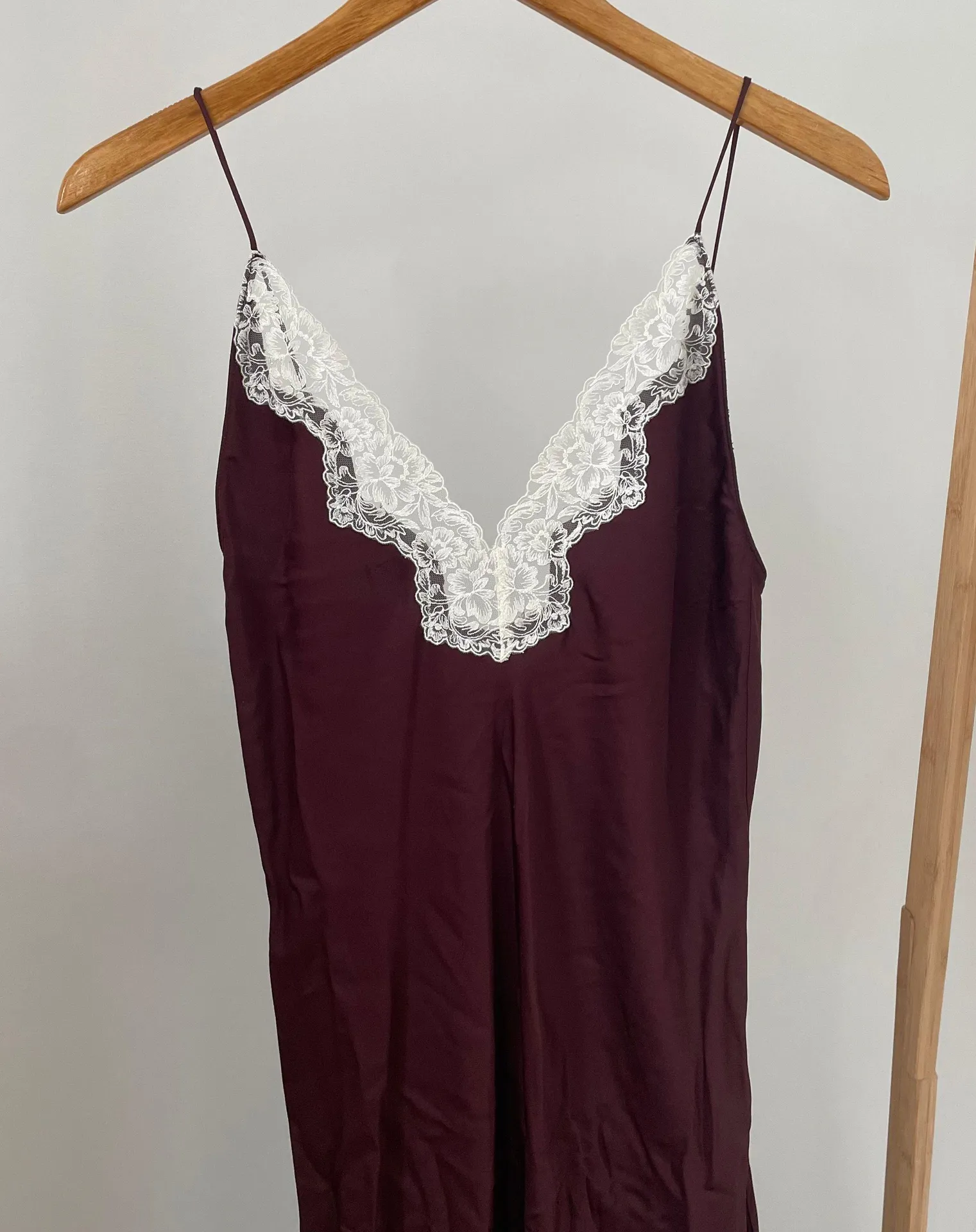 NWT  Silky Lace V-neck Slip Maxi Dress in Burgundy - S - Image 6