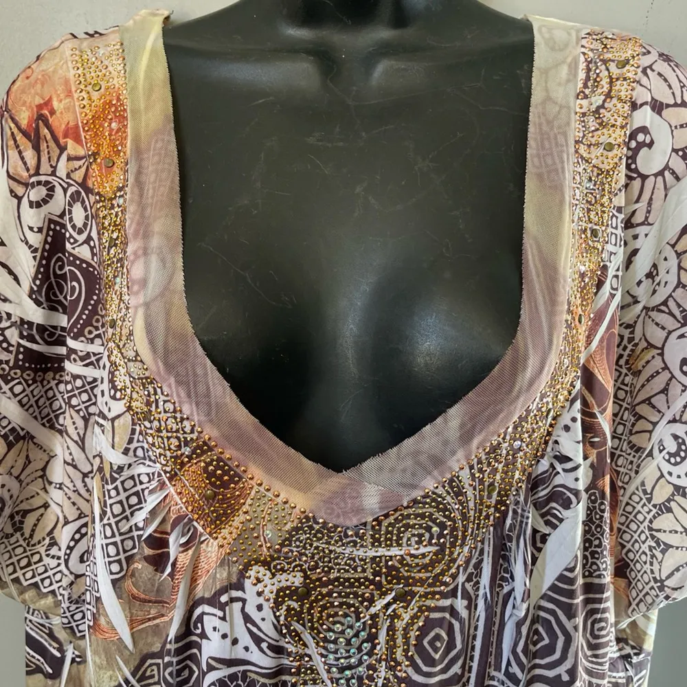 ONE WORLD V-Neck Blouse with Artistic Patterns - Image 2