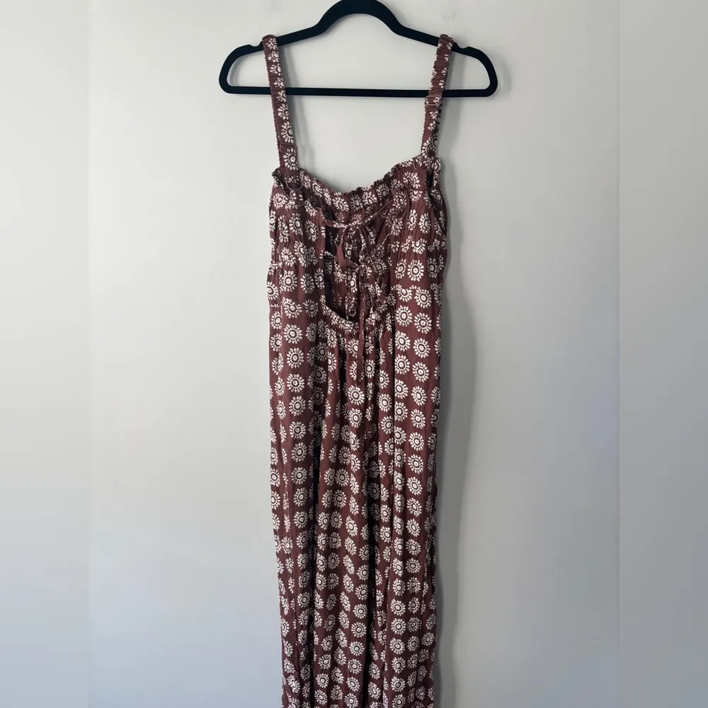 Urban Outfitters Ecote Lovas‎ Linen Strappy-Back Brown Patterned Jumpsuit Large - Image 10