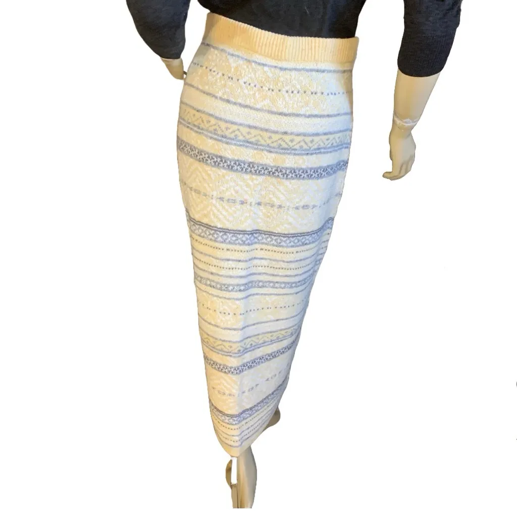 VINTAGE 1990'S LIZ SPORT YELLOW, GRAY & WHITE PENCIL SWEATER SKIRT (M) Yellow Size M - Image 3