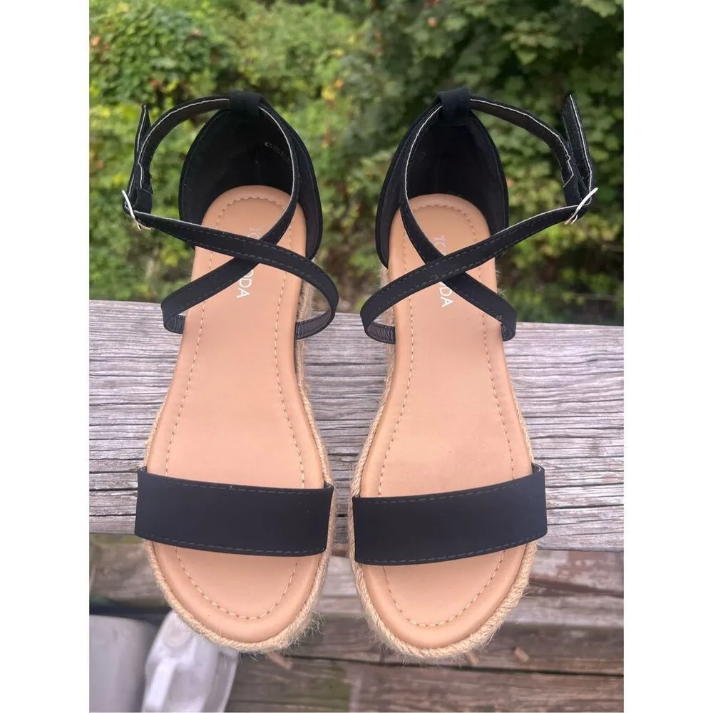 Top Moda Black Faux Suede Strappy  Sandals Sz 7 NIB - Image 5