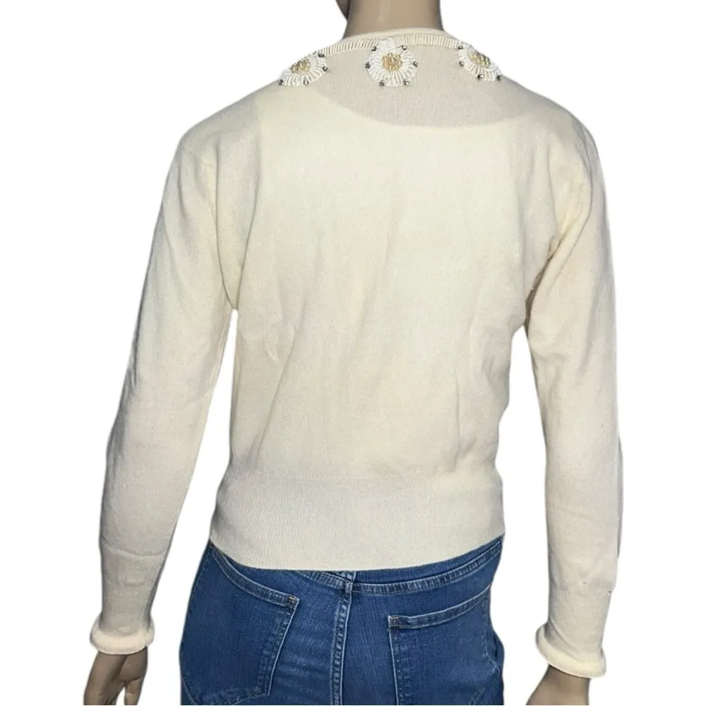 Dalton of America Vintage Size S Ivory Cream Pearl Rhinestone Cashmere Cardigan - Image 6