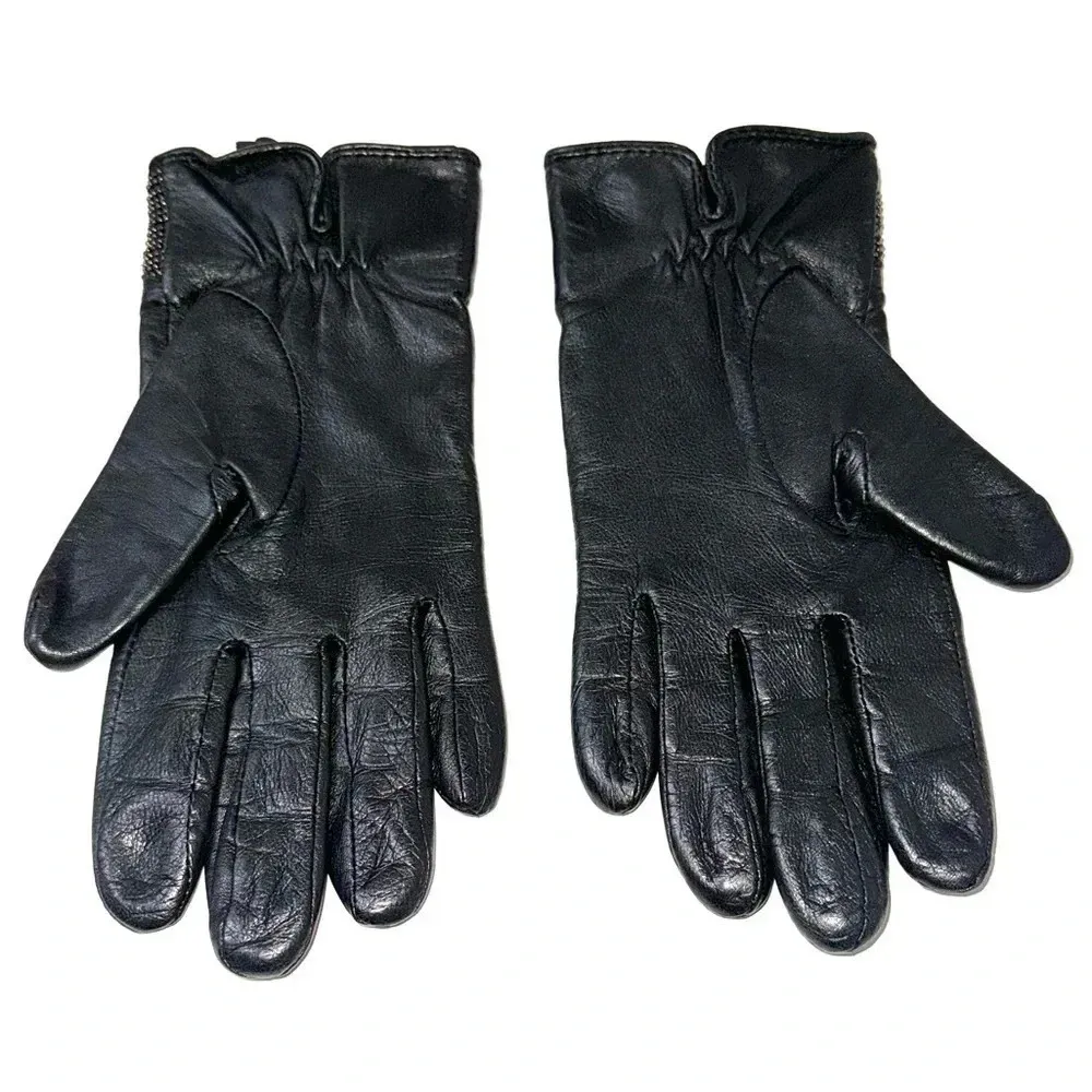 Lauren Ralph Lauren Leather Beaded Black Gloves Size Medium - Image 2