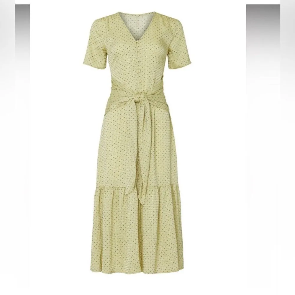 Love Whit by Whitney Port Citron Dot Tie Waist Polka Dot Maxi Dress Size Small Green - Image 2