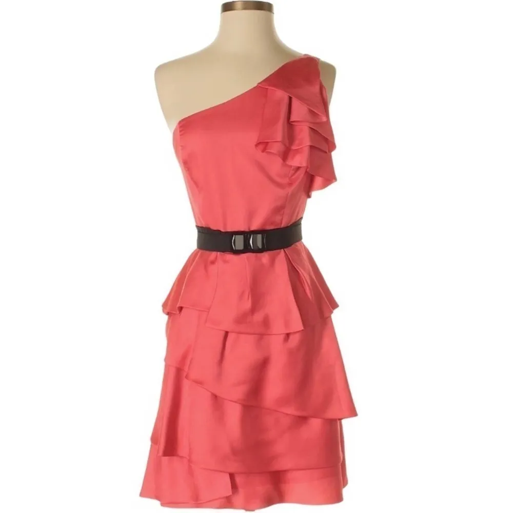 BCBG MAXAZRIA Tiered One Shoulder Belted Mini Dress - Image 5