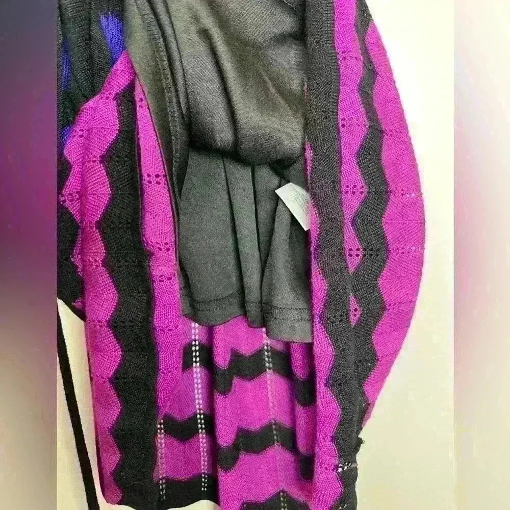Danny and Nicole Chevron Print Purple Gray Black Belted Knit Dress Size Large - Image 12