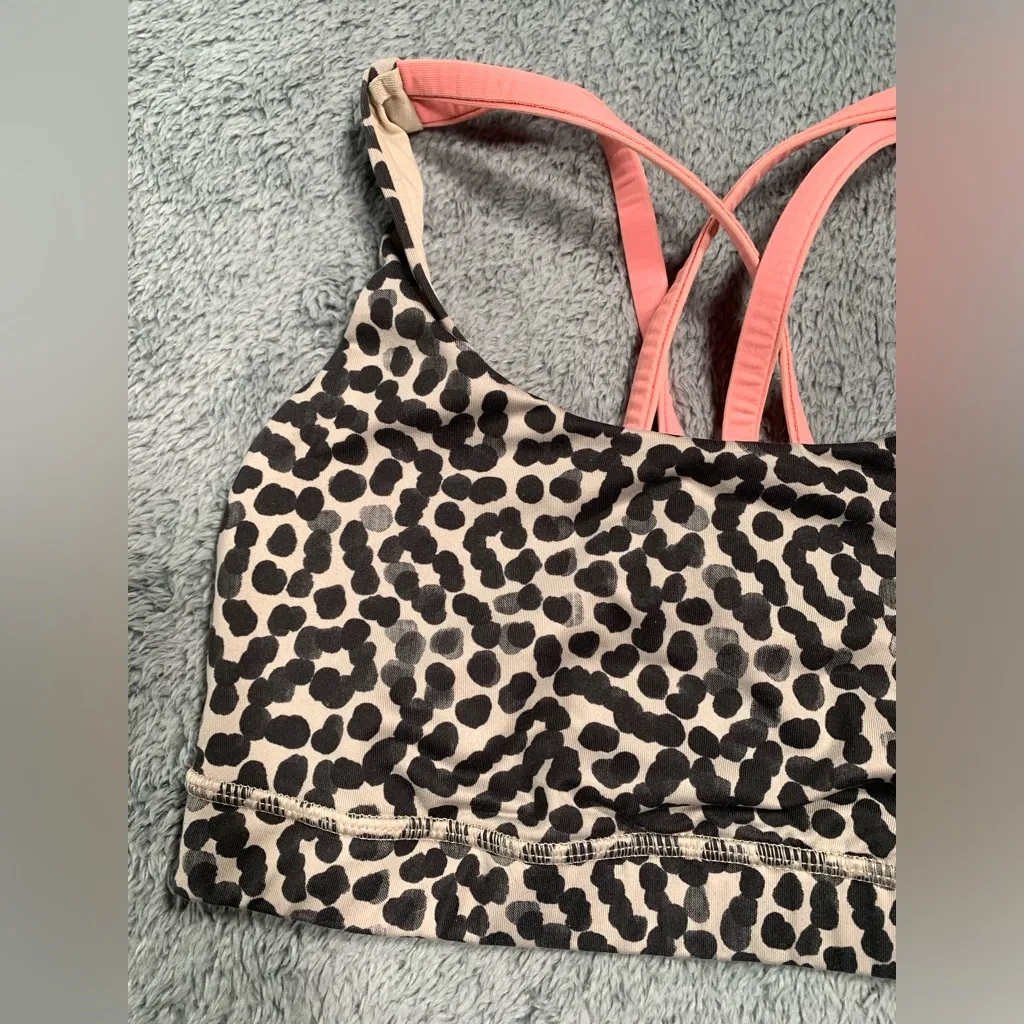 Lululemon Leopard Print Sports Bra with Pink Straps - Image 2