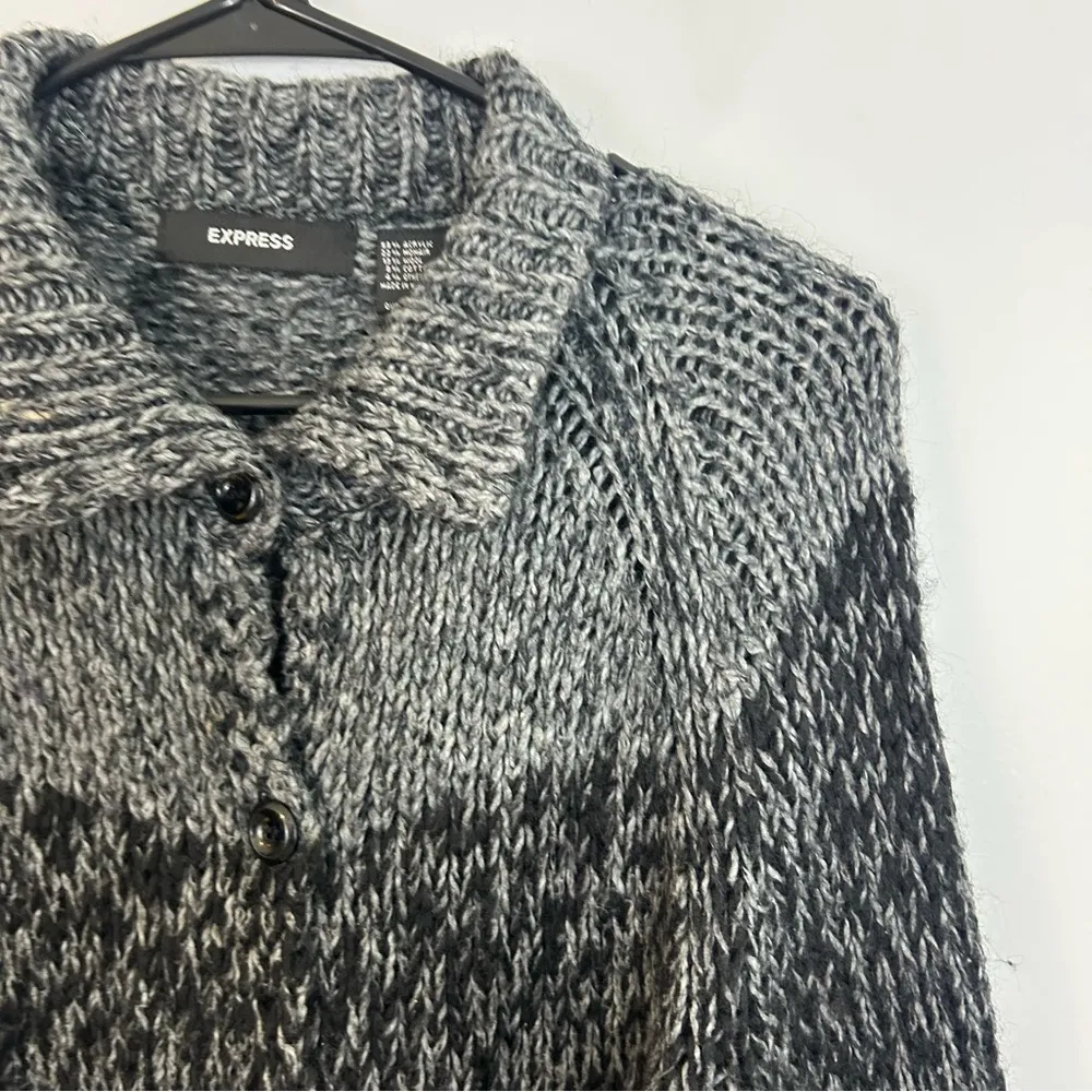 Express Striped Black/Grey Mohair/Wool Long Sleeve Belted Sweater Dress Large - Image 5