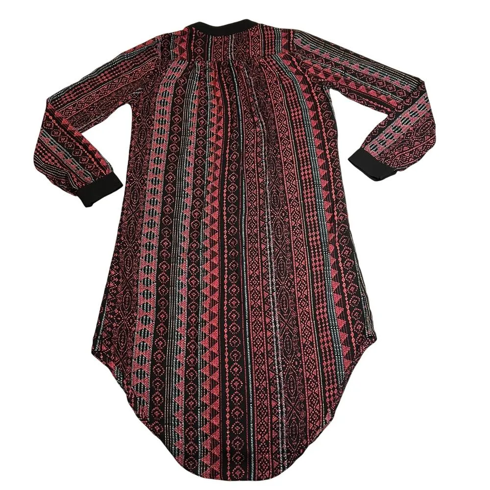 Women's Southwestern Boho Print Half Button Up Shirt Dress Size Medium Casual Pink - Image 2