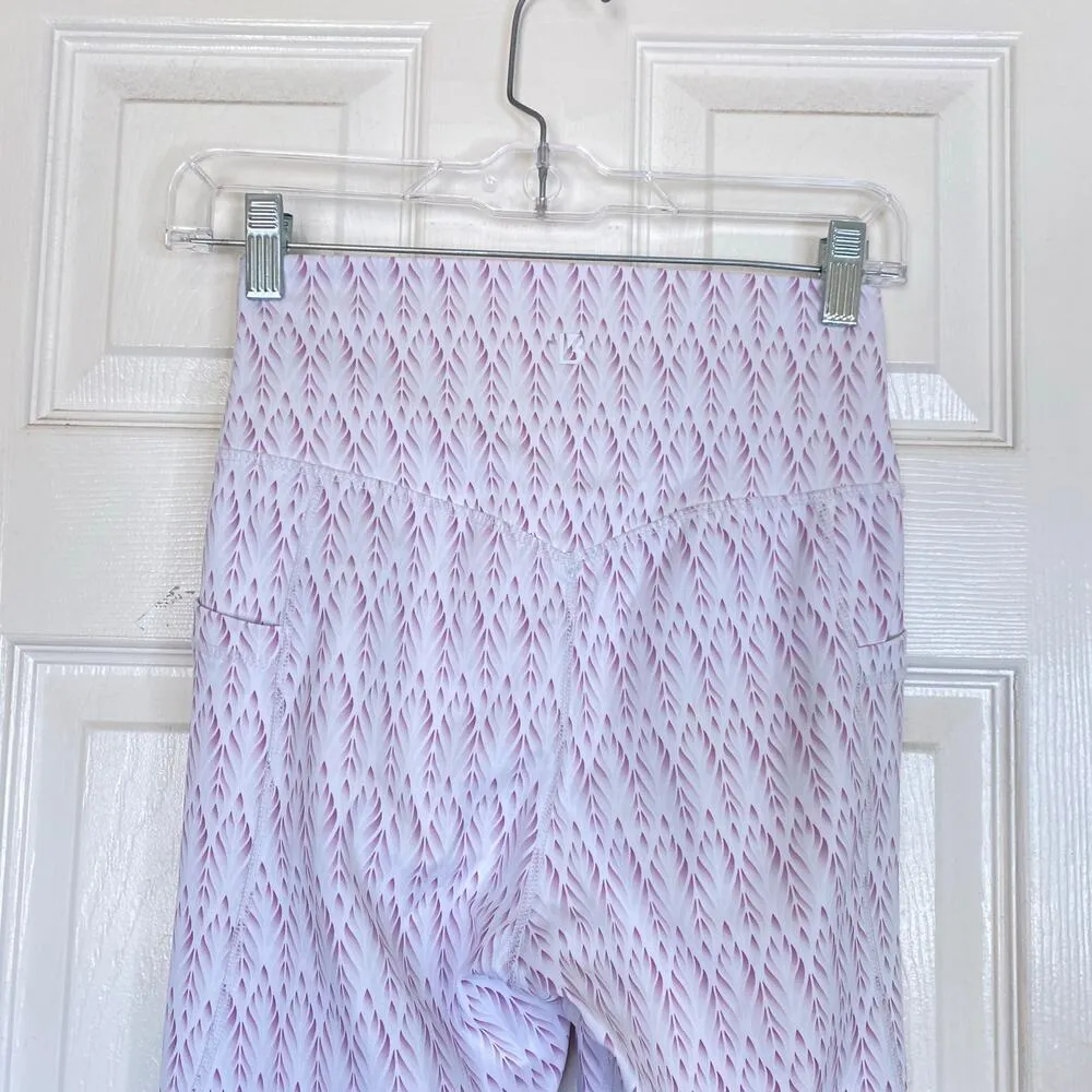 BUFFBUNNY Onyx Leggings Oasis Print Pink White Athletic Size Medium Pockets - Image 8