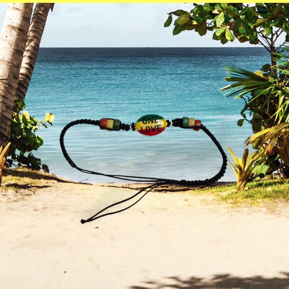 Unbranded 'One Love' Black adjustable Thread red green yellow beaded Bracelet - Image 2