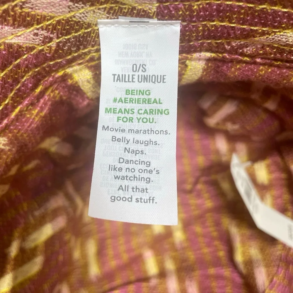 NWT Aerie Teddy Reversible Bucket Hat Womens O/S Yellow Pink Brown Plaid‎ Casual - Image 6