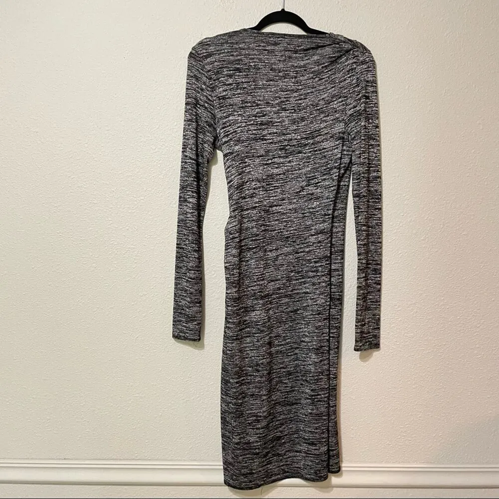Wilfred Free Aritzia Black Heathered Long Sleeve Faux Wrap Bodycon Dress Women M - Image 8