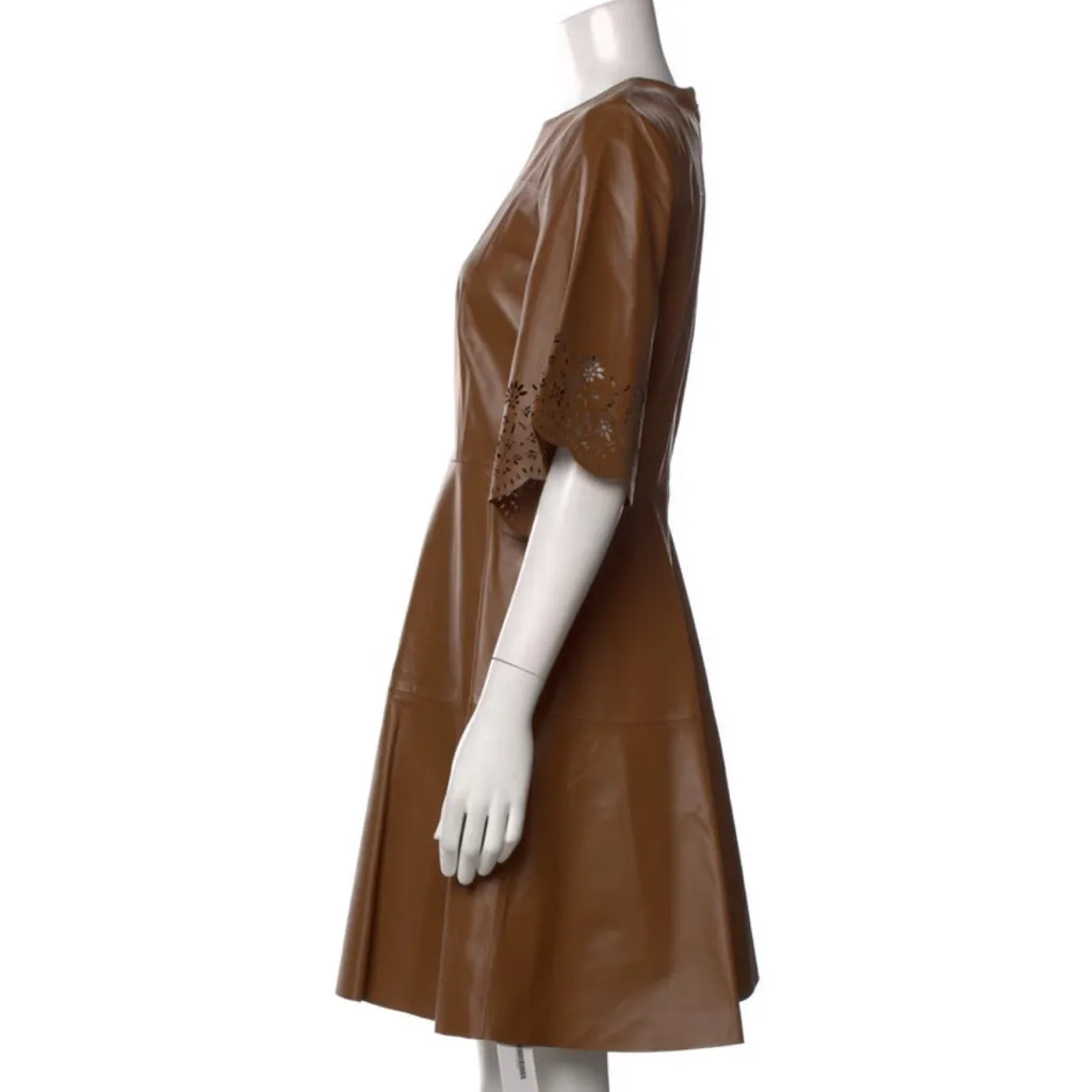 Pearl by Lela Rose Lamb brown Leather Mini Dress NEW Size 4 - Image 11
