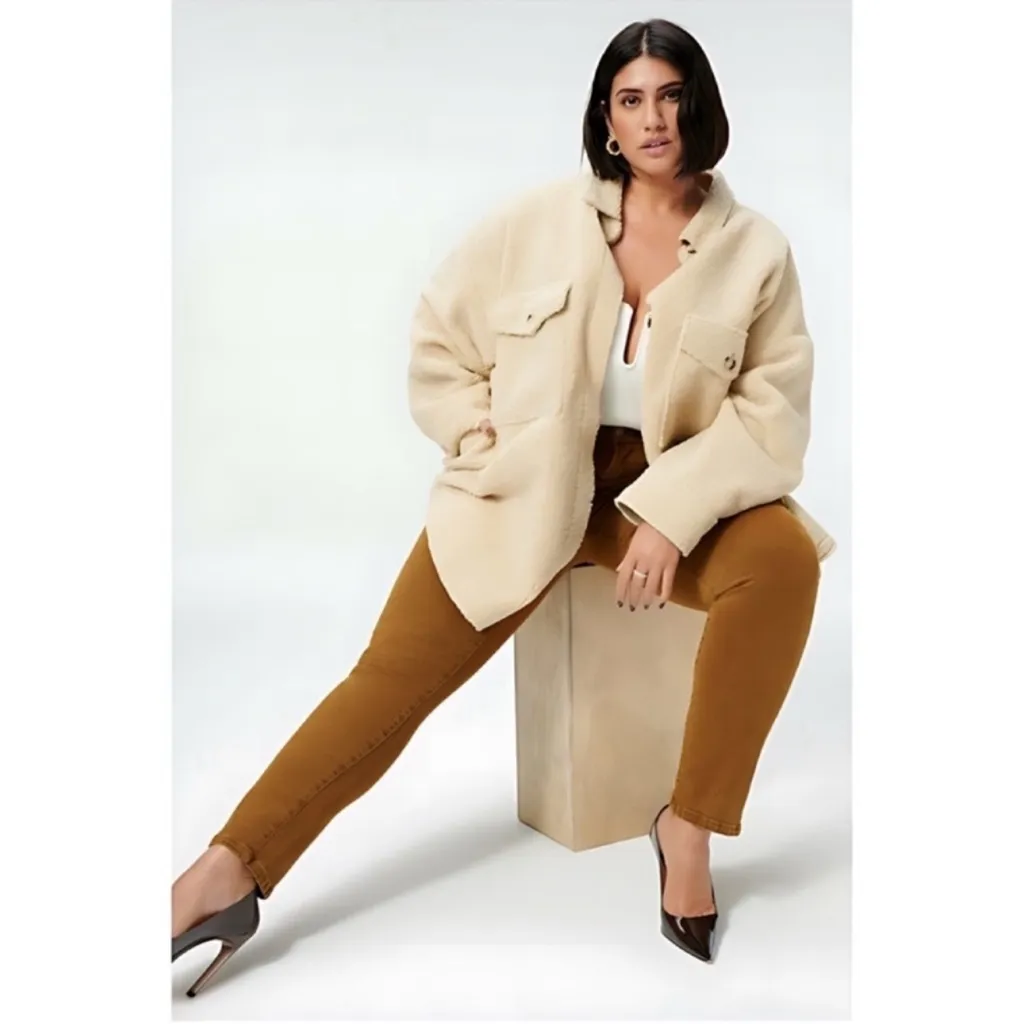 Good American Women’s Faux Shearling Midi Teddy Coat In Beige Size L/XL GA-3/4 - Image 9