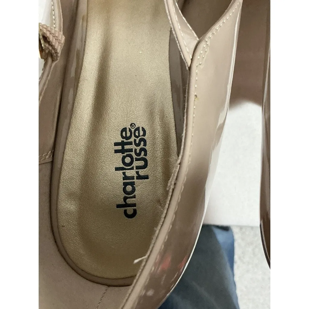 Woman’s Charlotte Russe Patent Leather Platform Heel Peep Toe Beige Shoe 10 - Image 6
