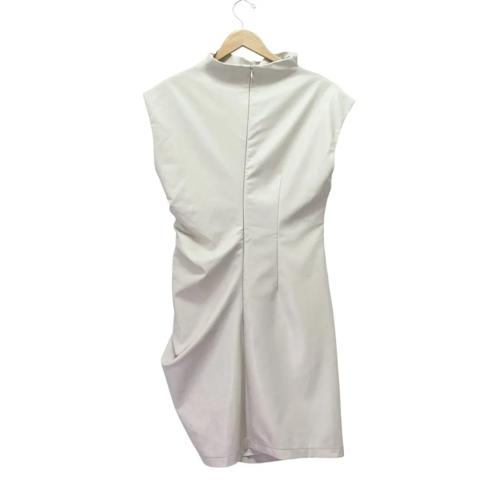 NWT Anthropologie Maya Faux Leather Mini Dress Size 12 Cream Cowl Neck Ruched - Image 4