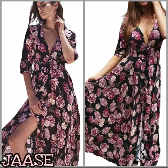 Jaase Indiana Floral Button Bodice Split Front Maxi Dress S Boho Gypsy Indie - Image 2