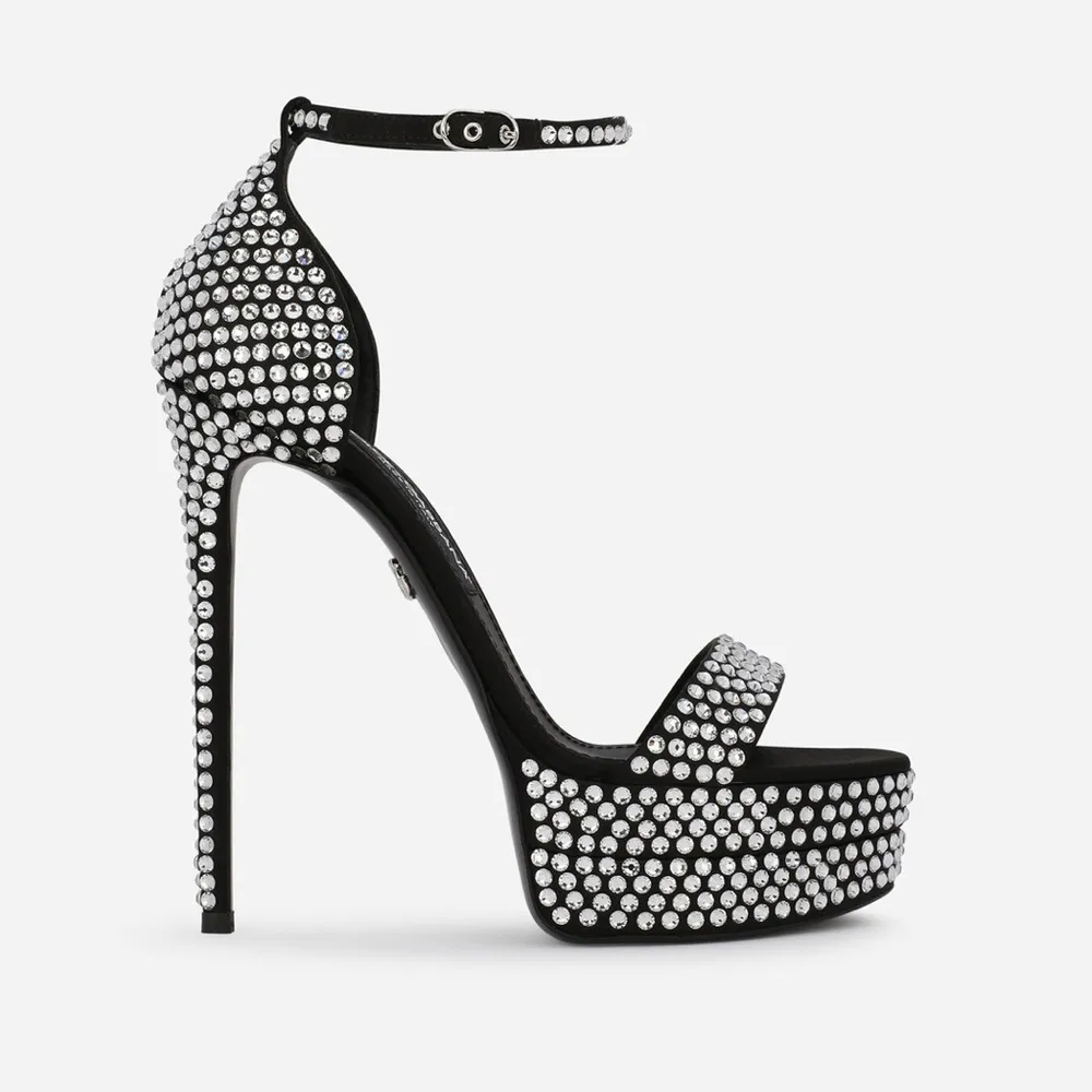 New Dolce & Gabbana Kiera Satin Embellished Fusible Rhinestones Platform Sandals - Image 2