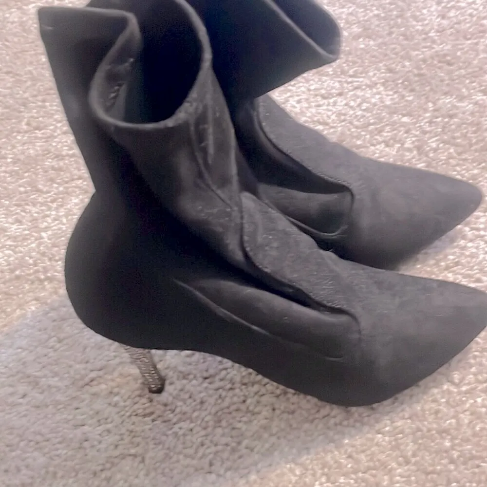 Nina black heeled boots with sparkle stiletto black and silver sock boots Y2k - Image 4