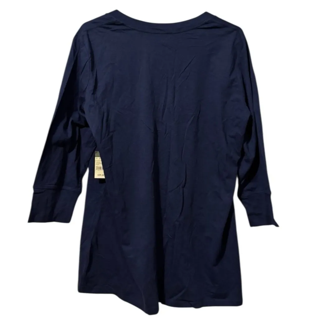 Eddie‎ Bauer Women V Neck Knit Tunic Top Size XXL Botanic Dark Navy Cotton NWT - Image 2