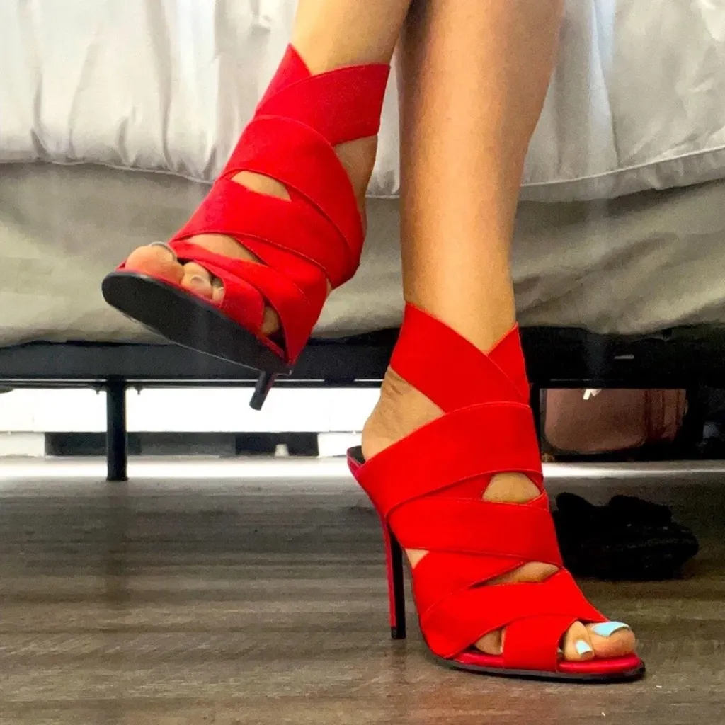 Zara Strappy Wrap Heels Red Sz 38 - Image 2