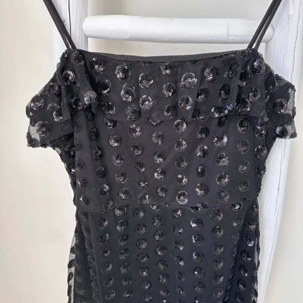 Rowa Emma Black Sequins Ruffle Top Mini Dress SZ S - Image 8