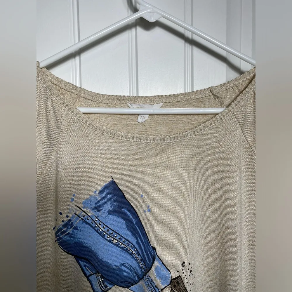 Love & Lace Plus Size Womens Short Sleeve Bejeweled Stilettos Fashion Tunic 1X Blue - Image 3