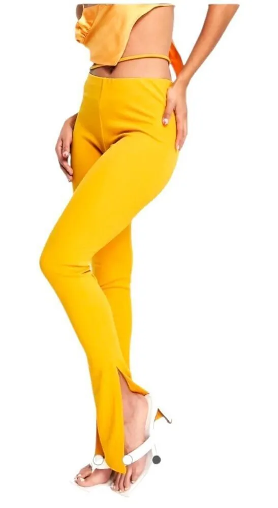 Public Desire Asos Pants Womens 12 Orange Waist Strap High Rise Flared Retro Yellow - Image 1