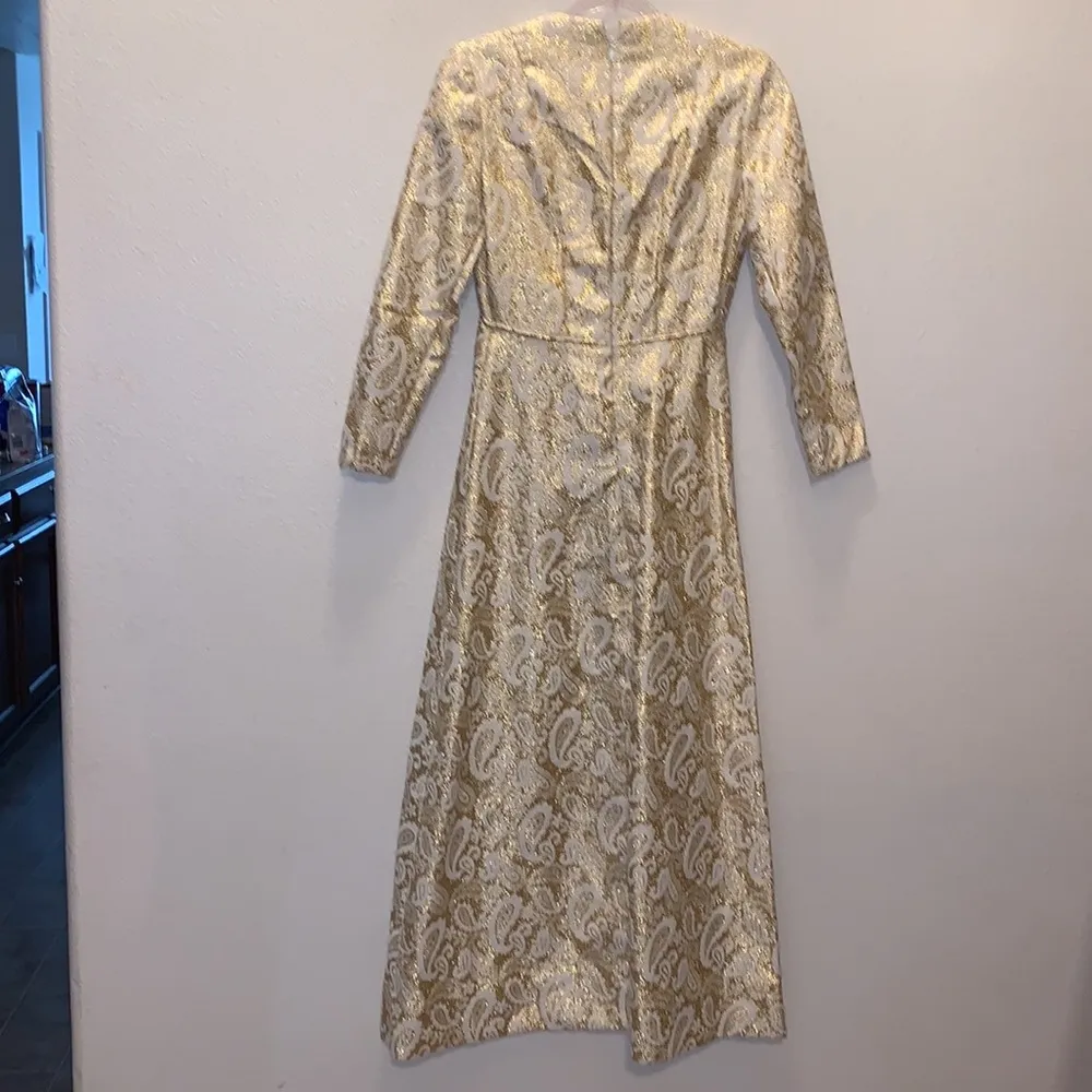 Homemade gold sparkly paisley long sleeve maxi Evening Christmas holiday dress - Image 5