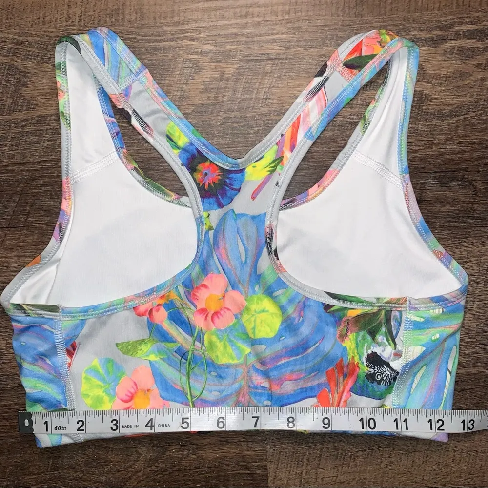 NIKE Fun Floral Tropical Print Sports Bra Women’s Size Medium Blue/Green/Yellow - Image 9