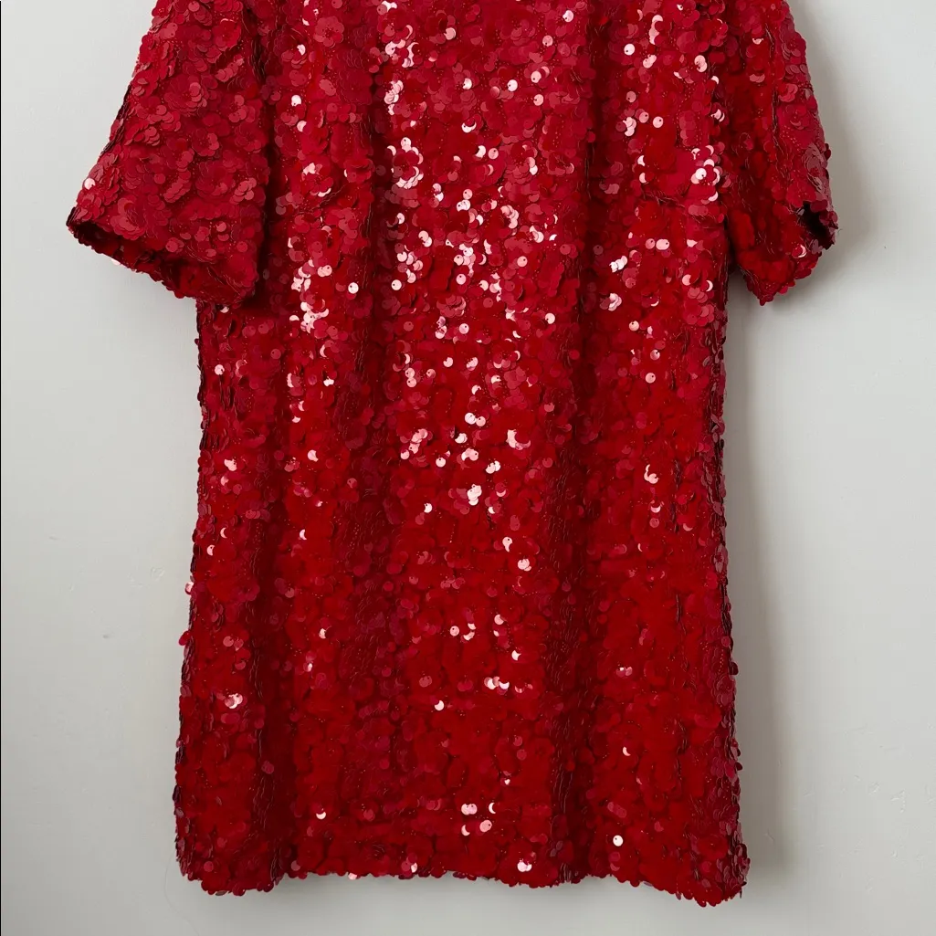 Zara Red Sequined Mini Dress Size: L - Image 5