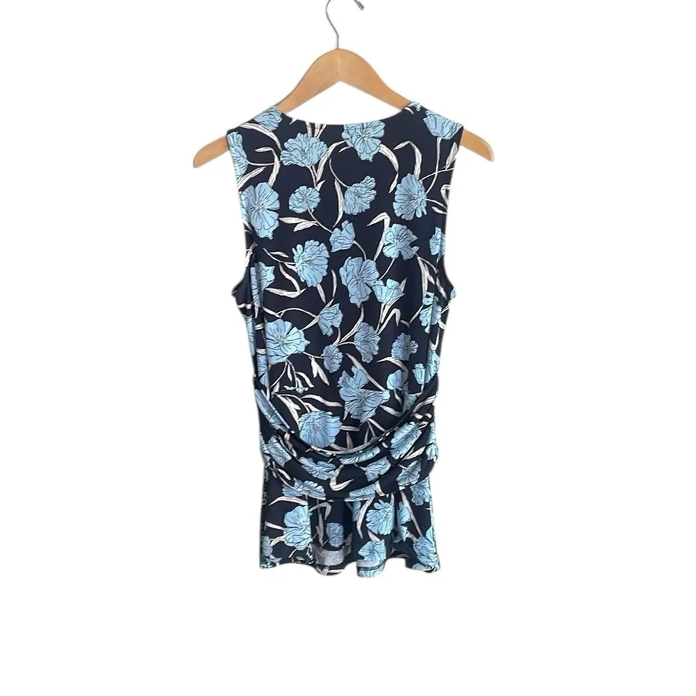 J Jason Wu Sleeveless Peplum City Twisted Knot Knit Top Blue Floral - Image 3