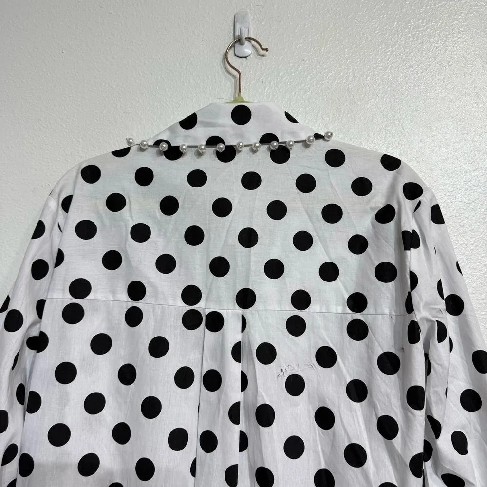 Adore White Pearl Polka Dot Button Down Blouse Sz S NWT - Image 10