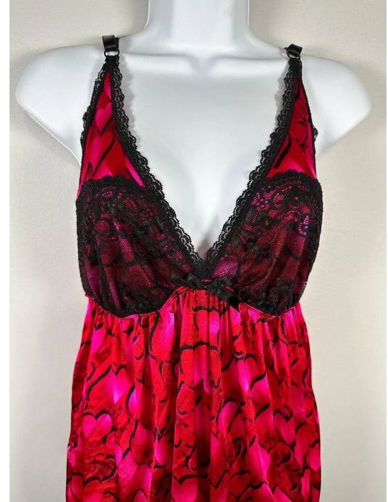Smart & Sexy XL Cami Nightgown Y2K Black Red Lace Hearts Valentines Babydoll - Image 4