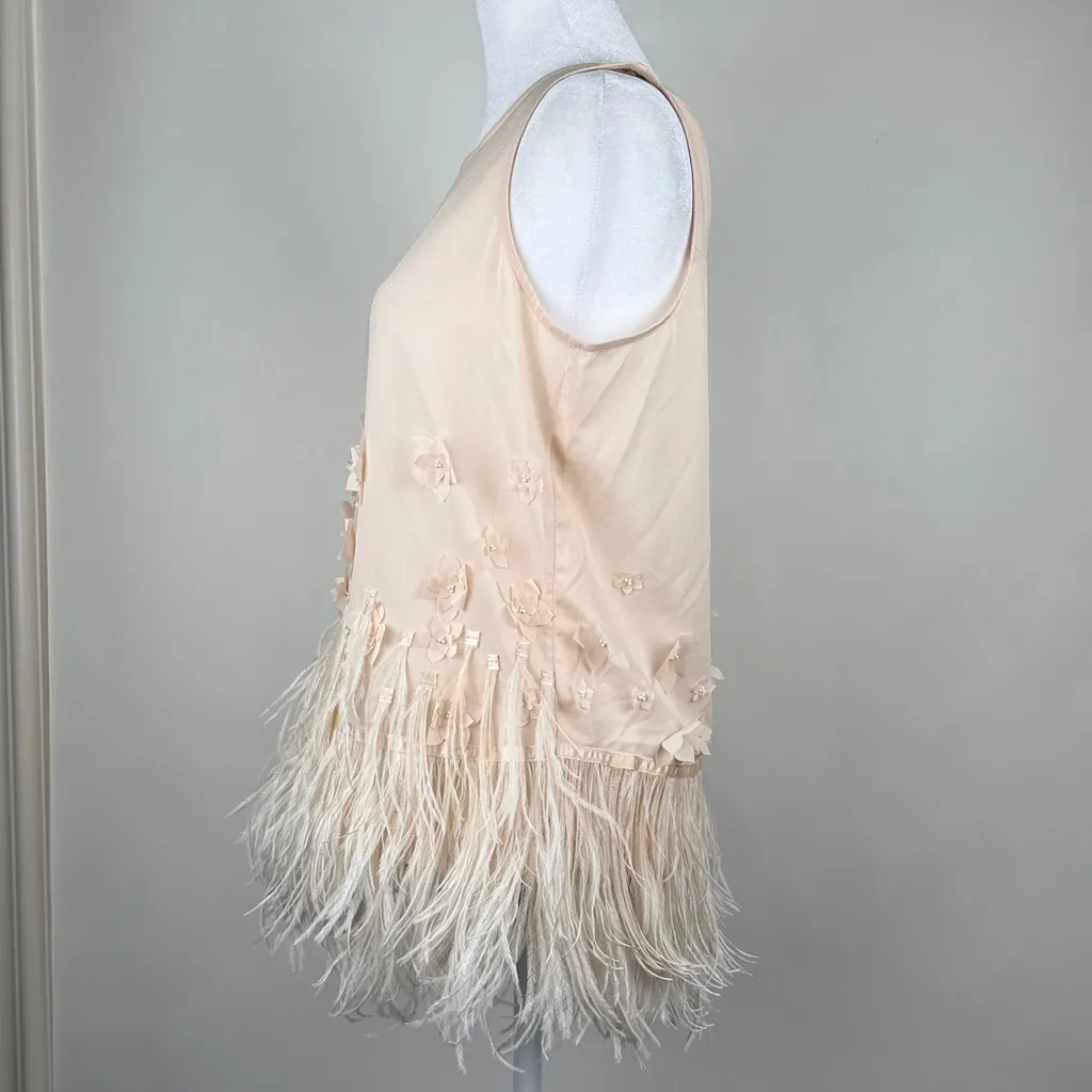Moulinette Soeurs Anthropologie Feathered Fringe Floral Blouse Tank Top Small - Image 8
