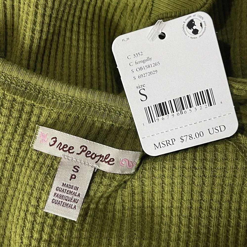 Free People Small Santa Clara Thermal Top Long Sleeves V-Neck FernGully Green - Image 9