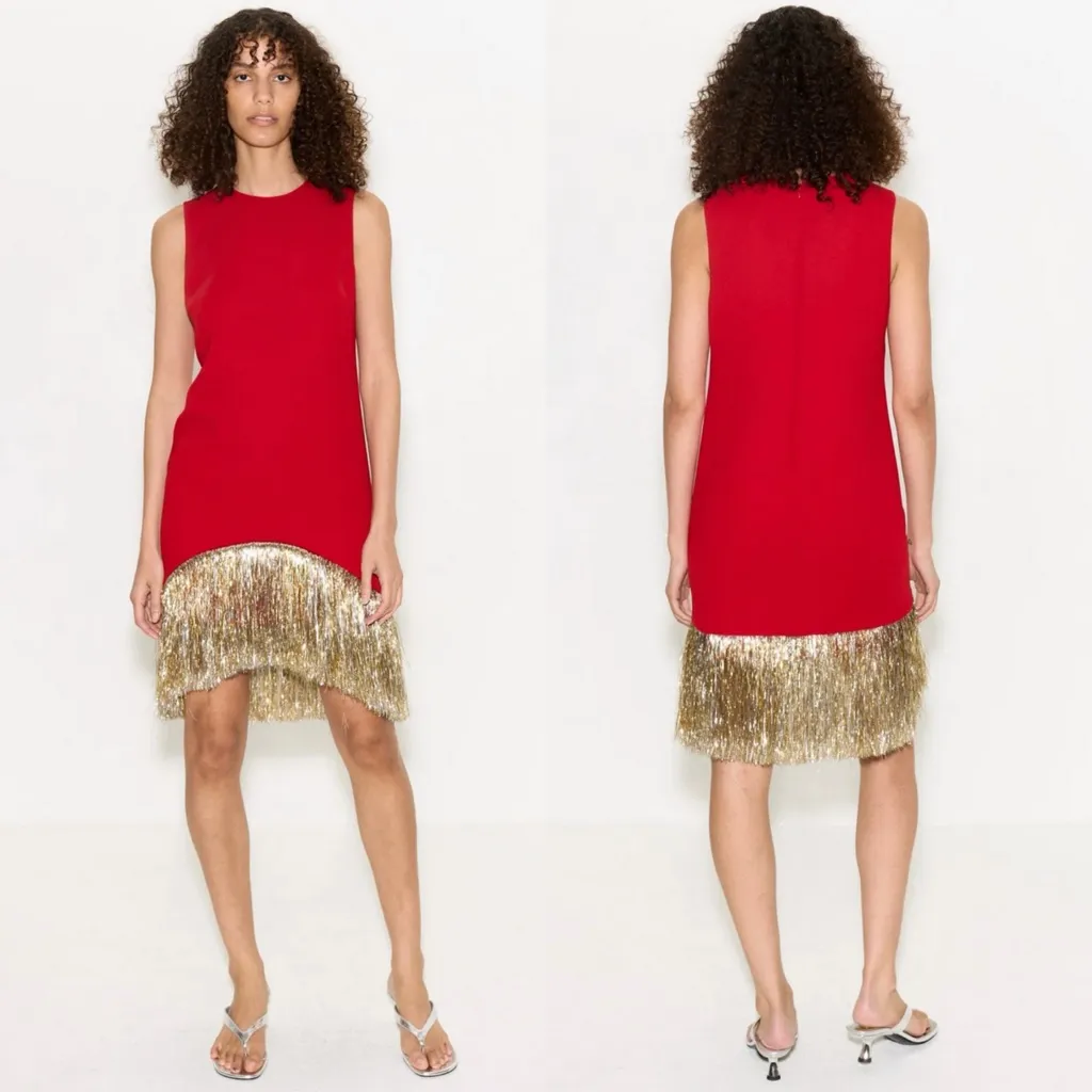 Simon Miller Bowie Fringe Mini Dress in Lucky Red Gold Size XS NWT - Image 11