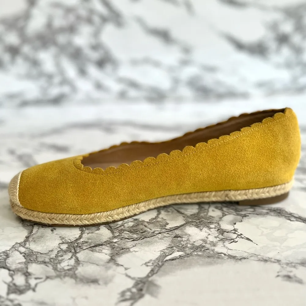 Isaac Mizrahi Live Suede Flats Jute Scalloped Edge Mustard Yellow 8 - Image 9