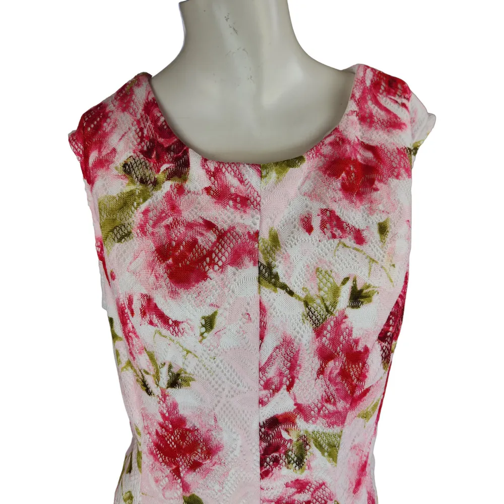 Studio One Womens 18 Sleeveless Floral Pink Roses Lace A-Line Dress Knee Length - Image 2