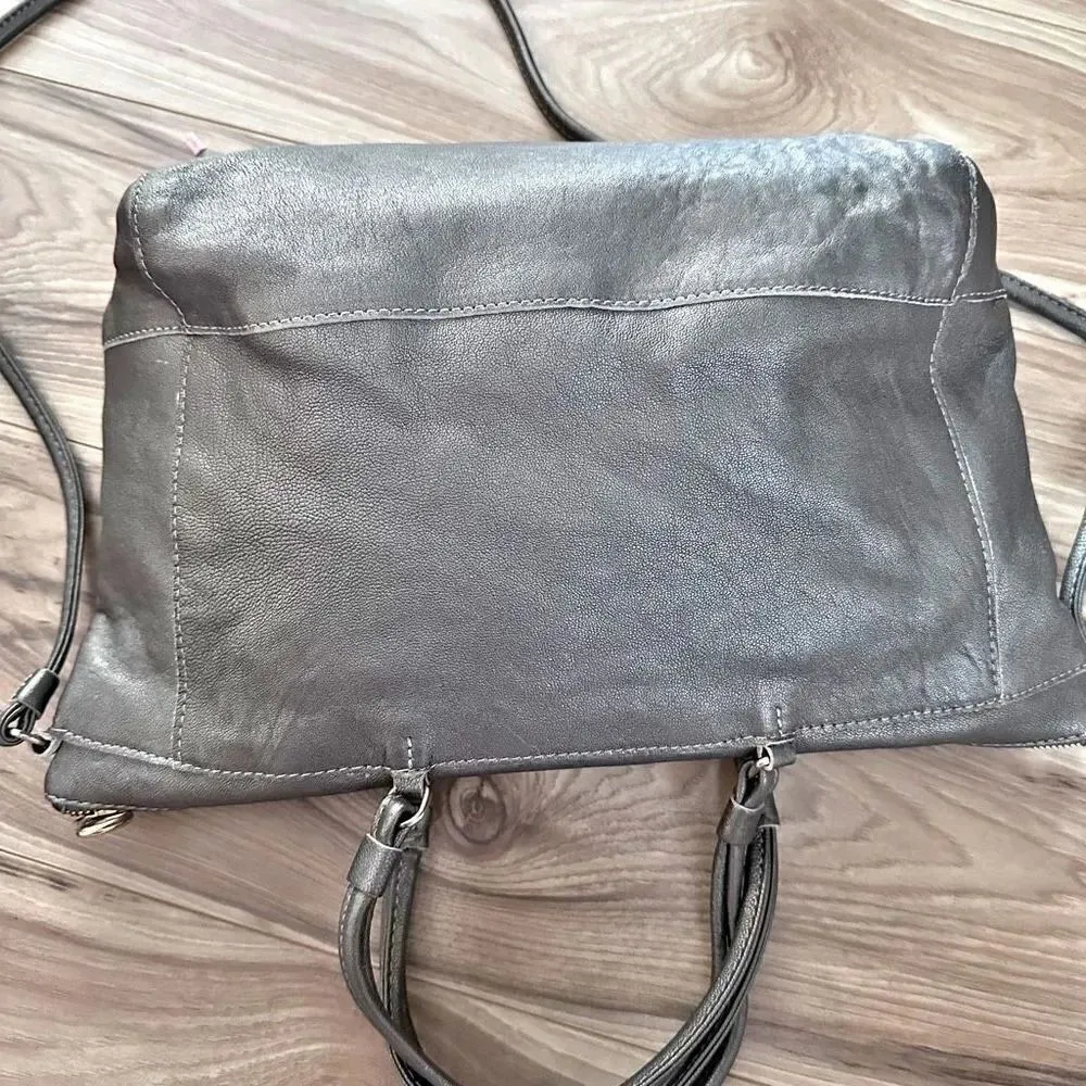 CHLOÉ CHLOE | Snake Embossed Leather Tote Crossbody Gray Gunmetal Metallic Bag - Image 7