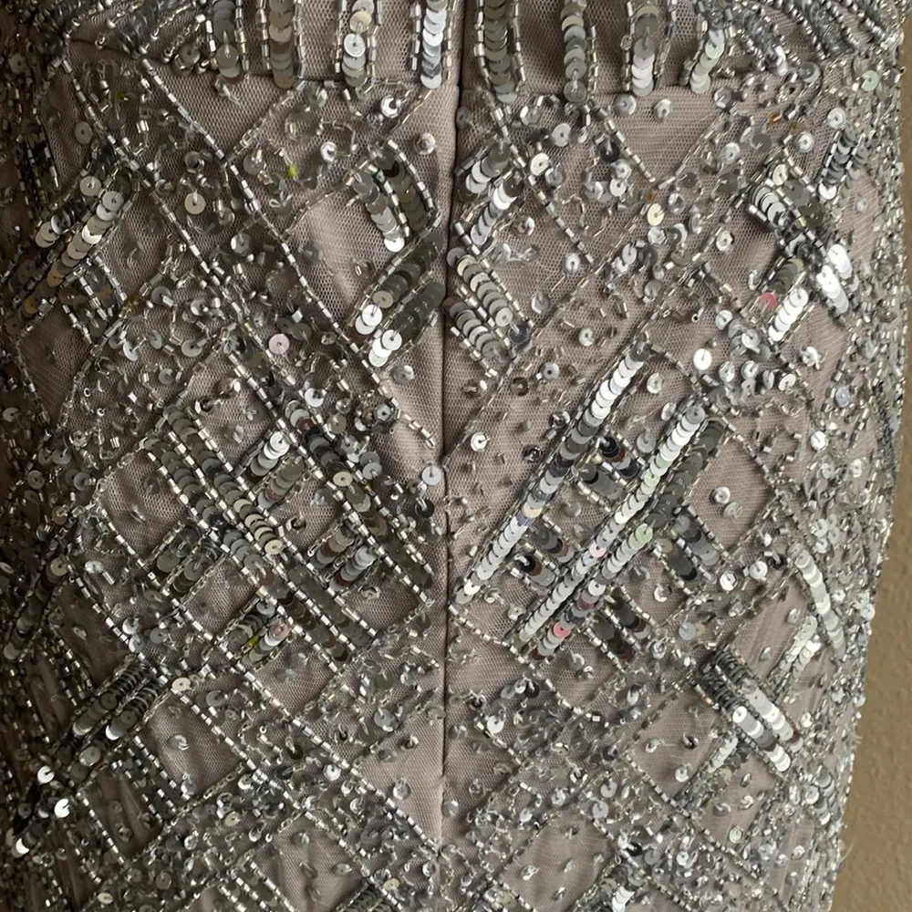 Adrianna Papelli size 12 Elegant Silver Evening Gown - Image 11