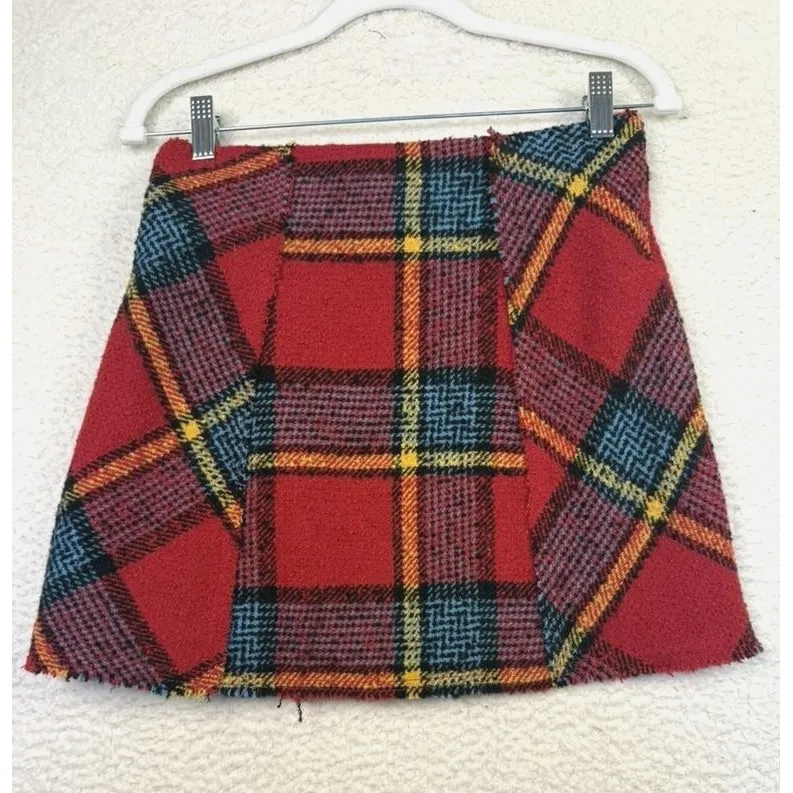 Urban Outfitters Skirt Womens Small Red Plaid Wrap Mini Buckle Academia Preppy - Image 2